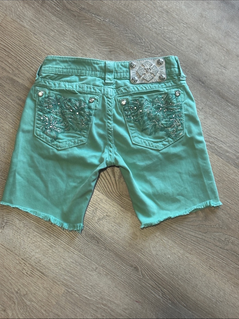 Miss Me Aqua Embellished Denim Shorts